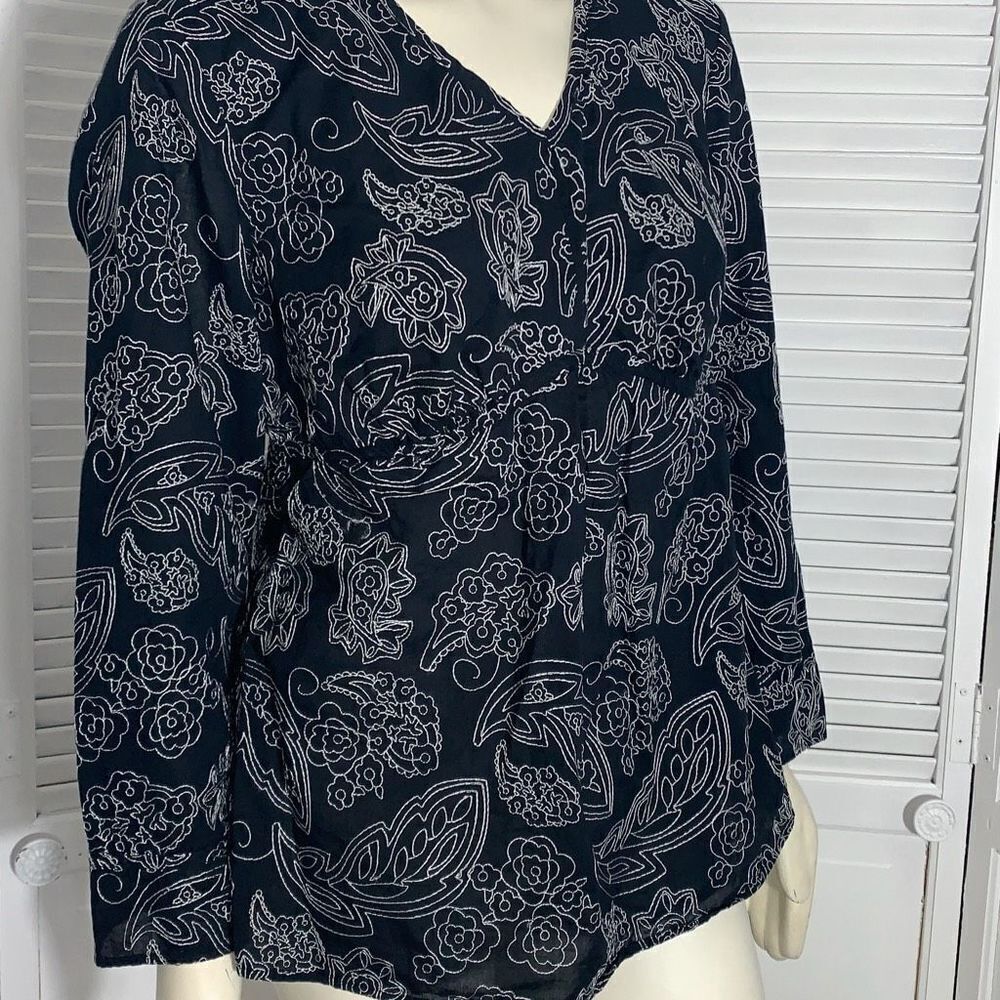 Charter Club Blue‎ Floral Embroidered Cotton Top 16W
